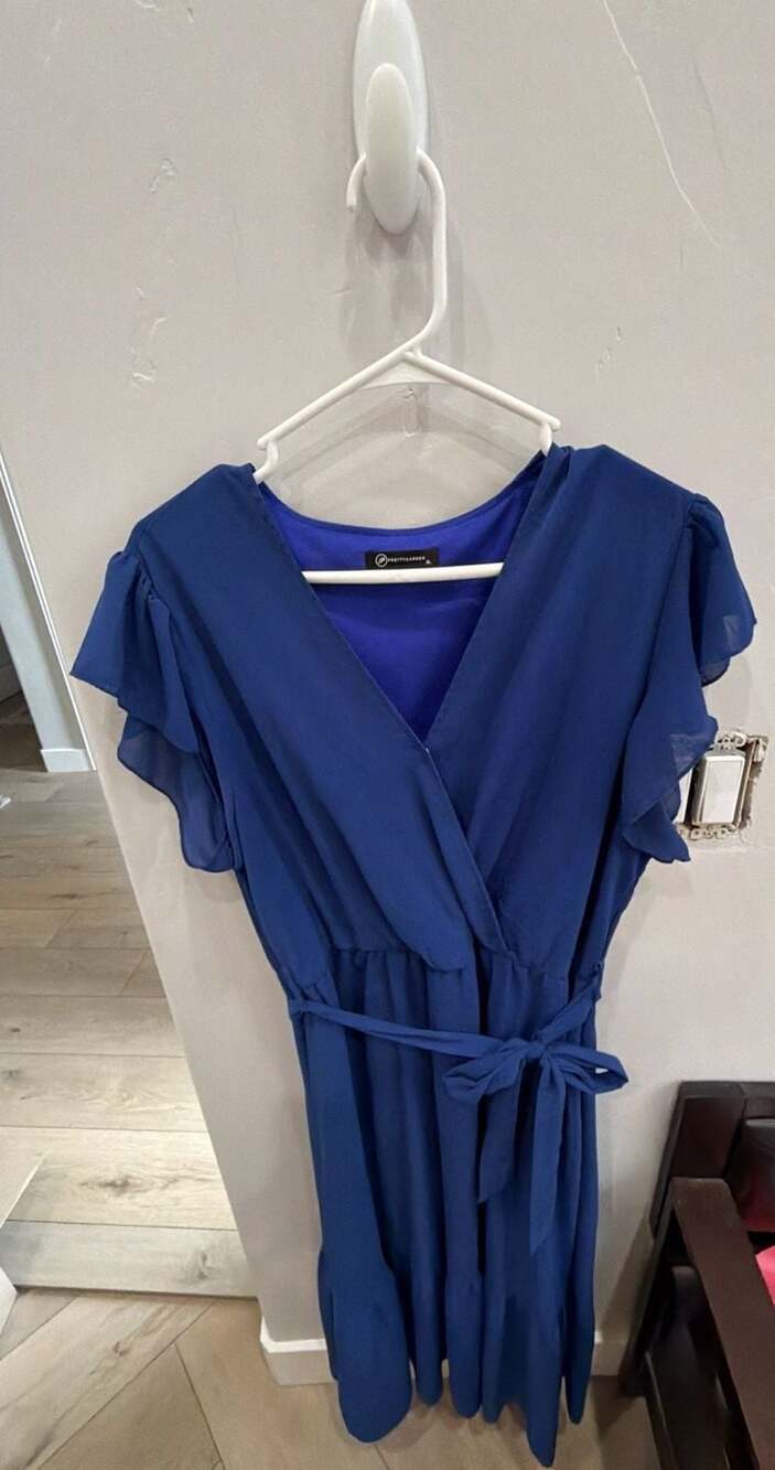 PrettyGarden Women's  Royal Bl Flutter Sleeve Maxi Dress w/Tie Waist, Ruffle Hem
